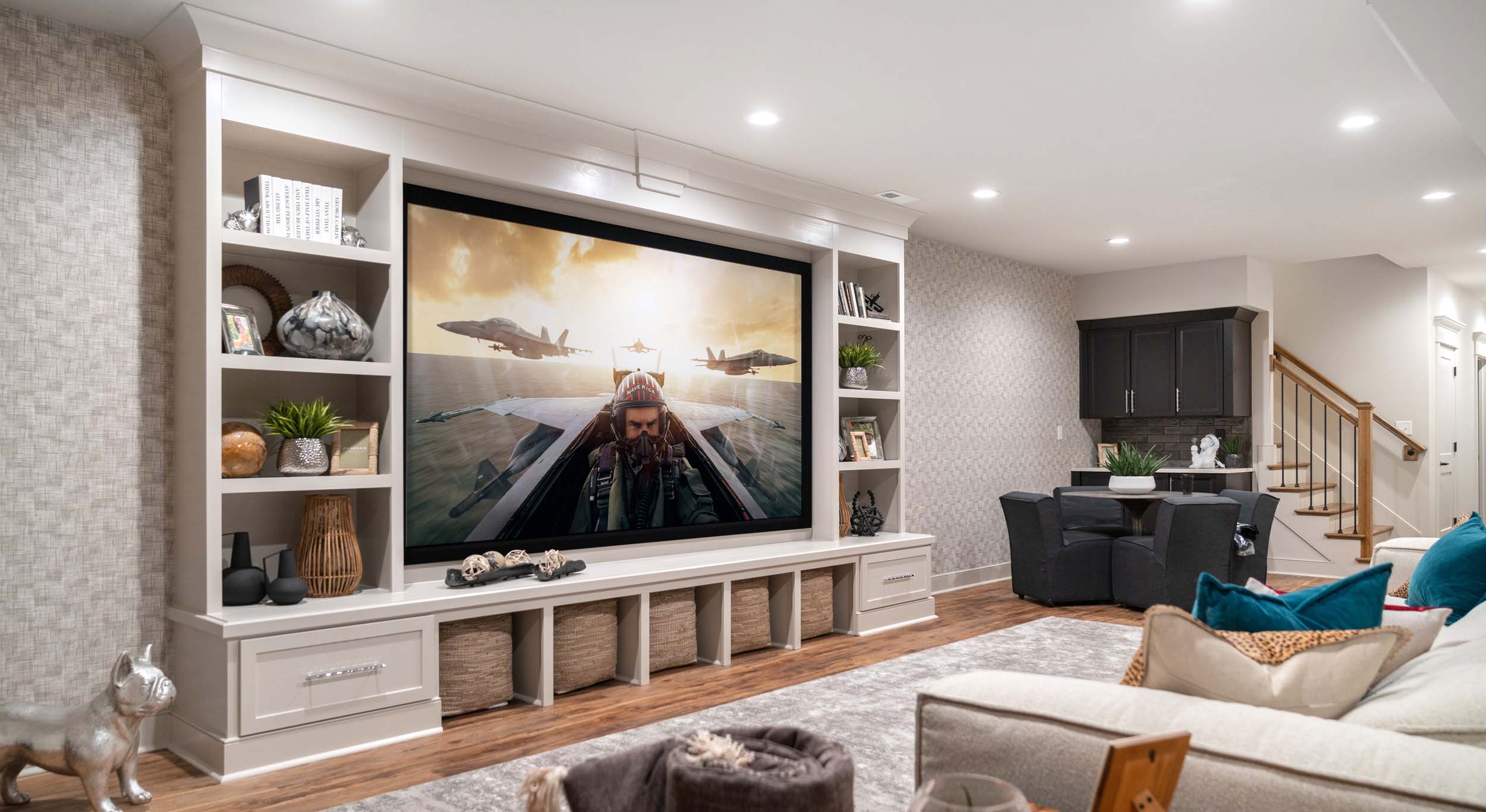 craftsman style home theater in a warm southeastern home